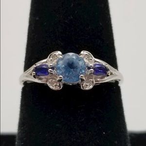 Unique Gorgeous 10K Topaz/Sapphire/Diamond Ring